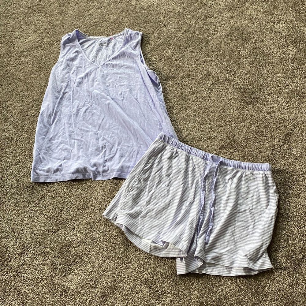 Carole Hochman Lavender Striped Pajama Set Soft Lounge Sleepwear Size M